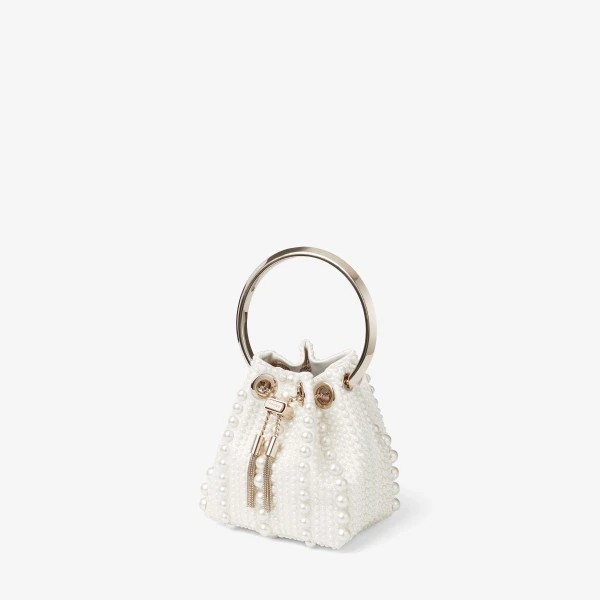 Ivory Jimmy Choo Micro Bon Bon Mini Bag, view 2 | Bucket Bags