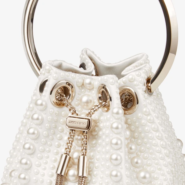 Ivory Jimmy Choo Micro Bon Bon Mini Bag, view 3 | Bucket Bags
