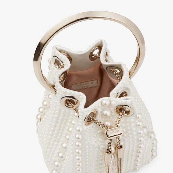 Ivory Jimmy Choo Micro Bon Bon Mini Bag, view 4 | Bucket Bags