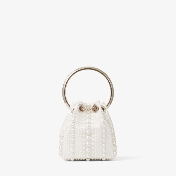 Ivory Jimmy Choo Micro Bon Bon Mini Bag, view 6 | Bucket Bags
