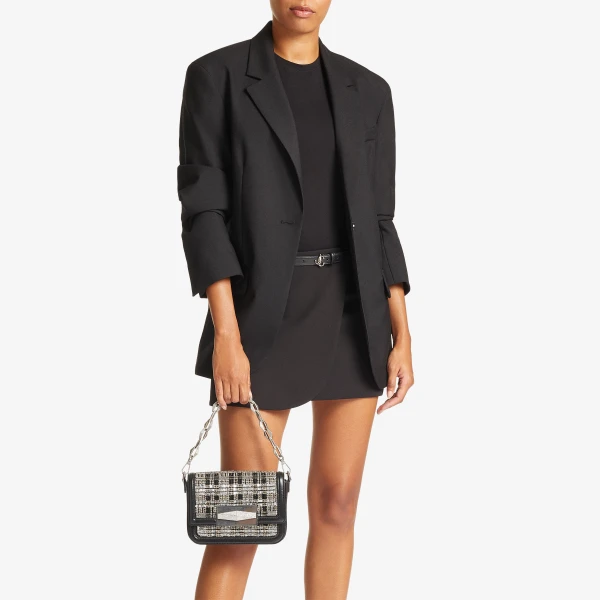 Black and Silver Jimmy Choo Mini Helina Belt, view 2 | Belts