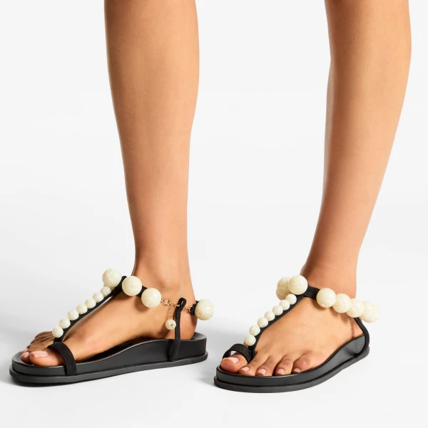 Black and Pearl Jimmy Choo Miro Flat, view 2 | Sandals