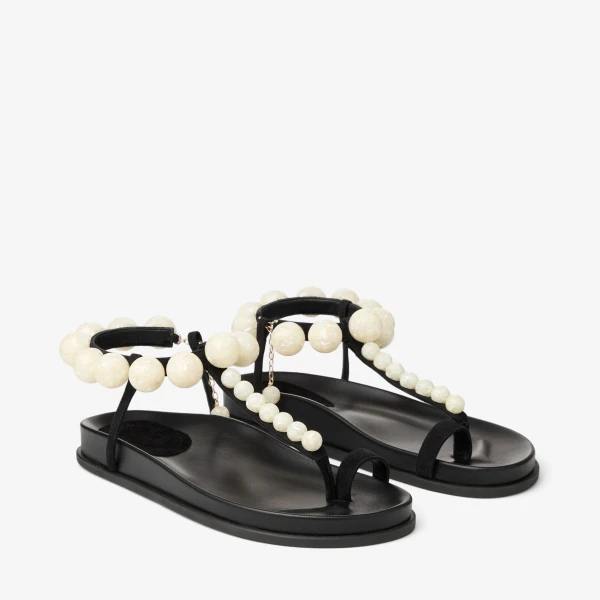 Black and Pearl Jimmy Choo Miro Flat, view 3 | Sandals