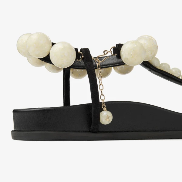 Black and Pearl Jimmy Choo Miro Flat, view 4 | Sandals