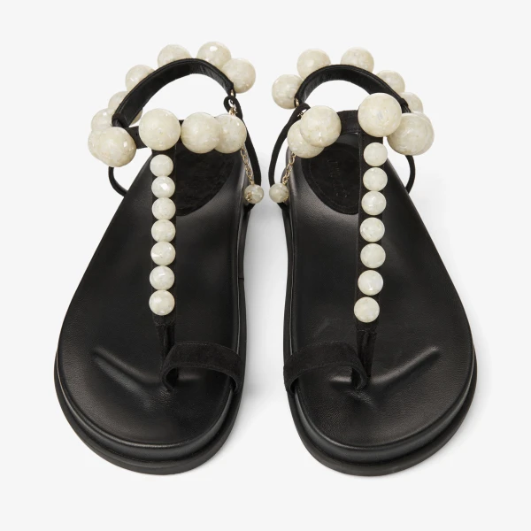 Black and Pearl Jimmy Choo Miro Flat, view 5 | Sandals