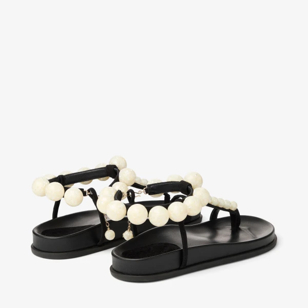 Black and Pearl Jimmy Choo Miro Flat, view 6 | Sandals