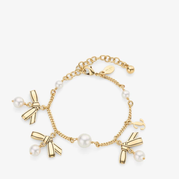 Gold, Black and White Jimmy Choo Multi Charm Ribbon Bracelet, view 3 | Bracelets