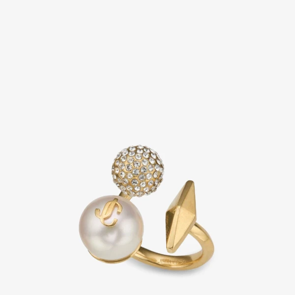 Gold, White and Crystal Jimmy Choo Multi Charm Ring, view 3 | Rings