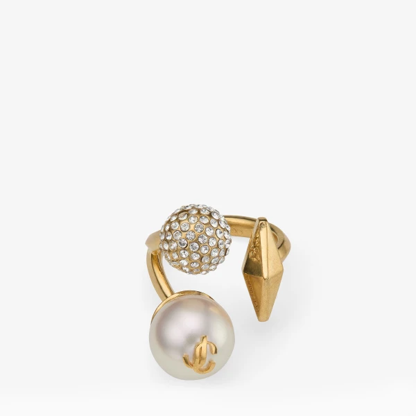 Gold, White and Crystal Jimmy Choo Multi Charm Ring, view 5 | Rings