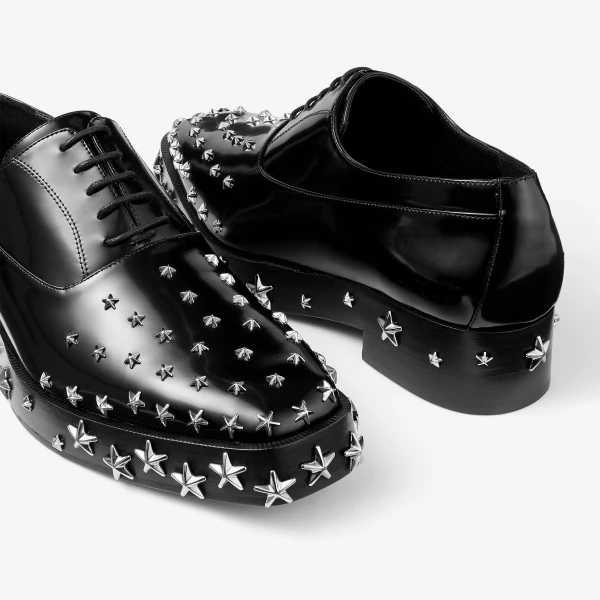 Black and Metal Mix Jimmy Choo Noir Kei Ninomiya Star Shoe Loafers, view 3 | Loafers