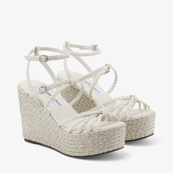 Latte and Natural Jimmy Choo Nyra 100 Wedges, view 3 | Sandals