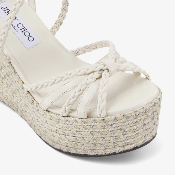 Latte and Natural Jimmy Choo Nyra 100 Wedges, view 4 | Sandals