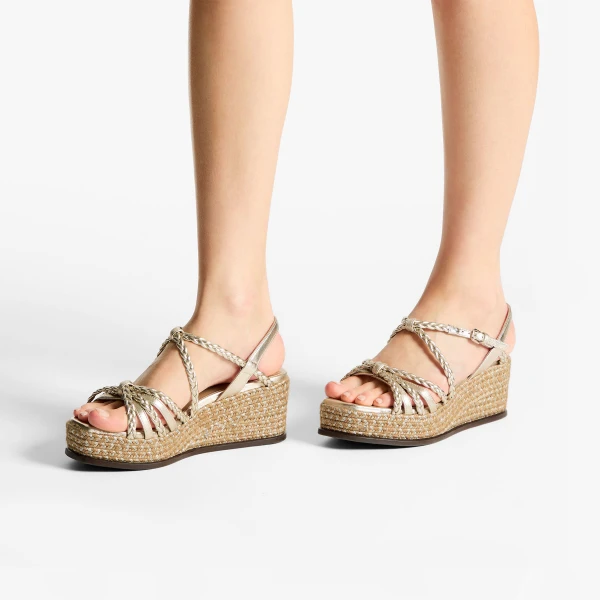 Soft Gold Mix Jimmy Choo Nyra 60 Wedges, view 2 | Sandals