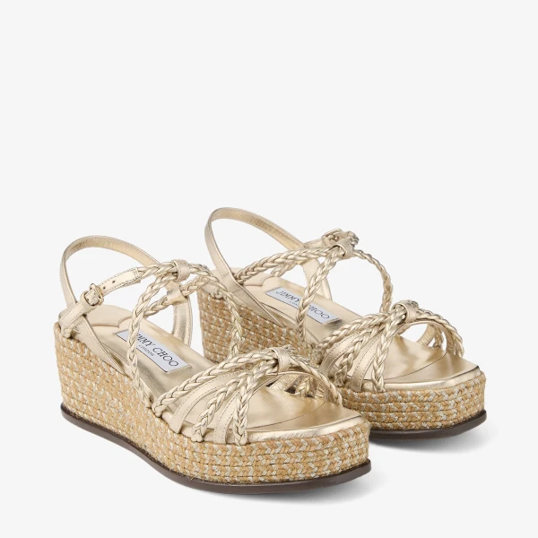 Soft Gold Mix Jimmy Choo Nyra 60 Wedges, view 3 | Sandals