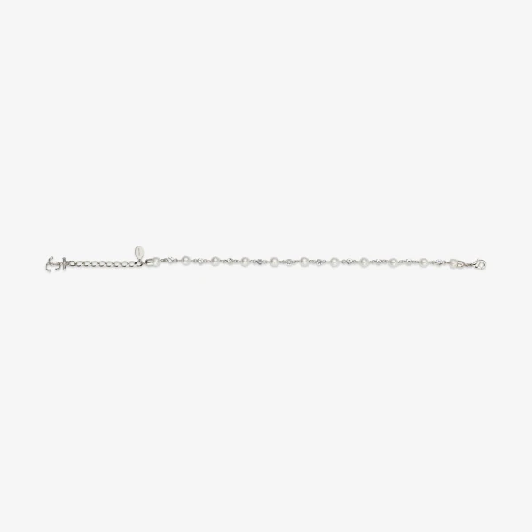 Silver, White and Crystal Jimmy Choo Pearl Crystal Anklet, view 3 | Jewelry