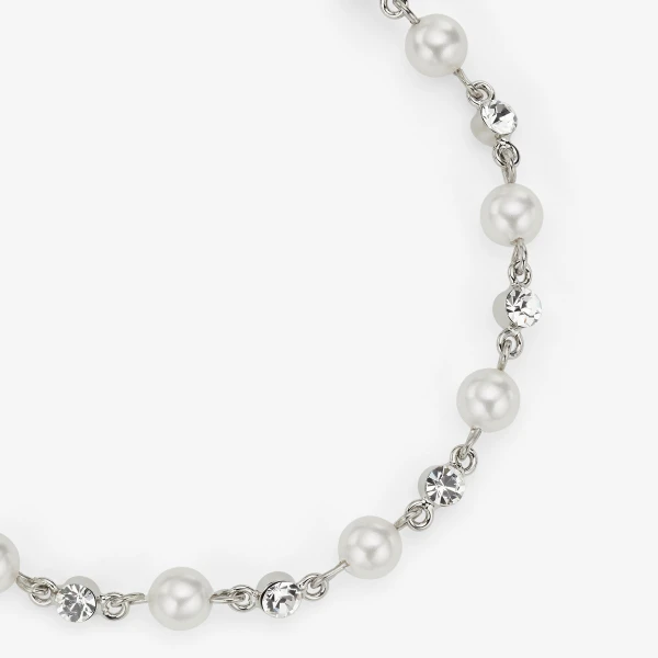 Silver, White and Crystal Jimmy Choo Pearl Crystal Anklet, view 4 | Jewelry
