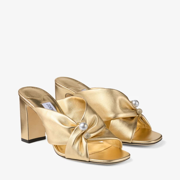 Gold Jimmy Choo Rafi 85 Sandals, view 3 | Sandals