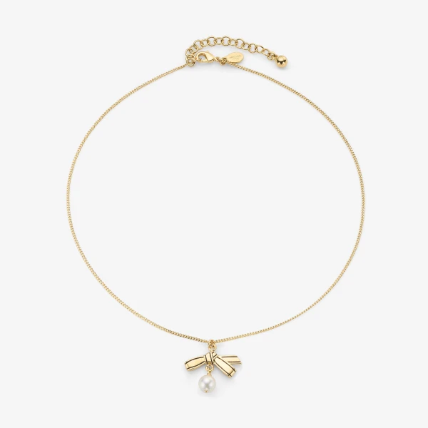 Gold, Black and White Jimmy Choo Ribbon Pendant Necklace, view 3 | Necklace