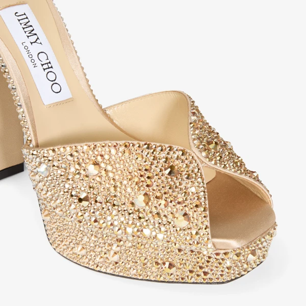 Gold and Crystal Jimmy Choo Sacaria Platform 120 Platform Sandals, view 4 | Sandals