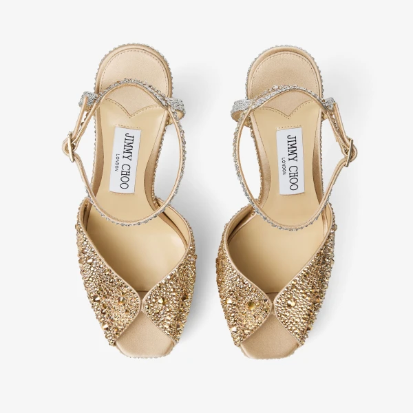 Gold and Crystal Jimmy Choo Sacaria Platform 120 Platform Sandals, view 5 | Sandals
