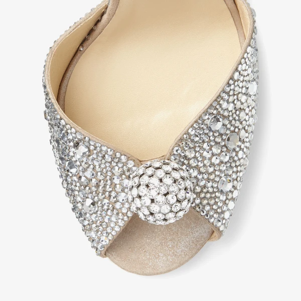 Nude and Crystal Jimmy Choo Sacora 100 Sandals, view 3 | Sandals