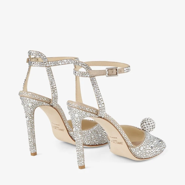 Nude and Crystal Jimmy Choo Sacora 100 Sandals, view 4 | Sandals