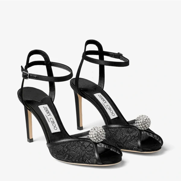 Black and Crystal Jimmy Choo Sacora 85 Sandals, view 2 | Sandals