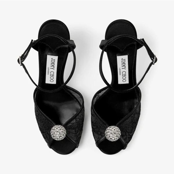 Black and Crystal Jimmy Choo Sacora 85 Sandals, view 4 | Sandals