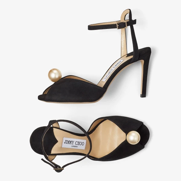Black and White Jimmy Choo Sacora 85 Sandals, view 4 | Sandals