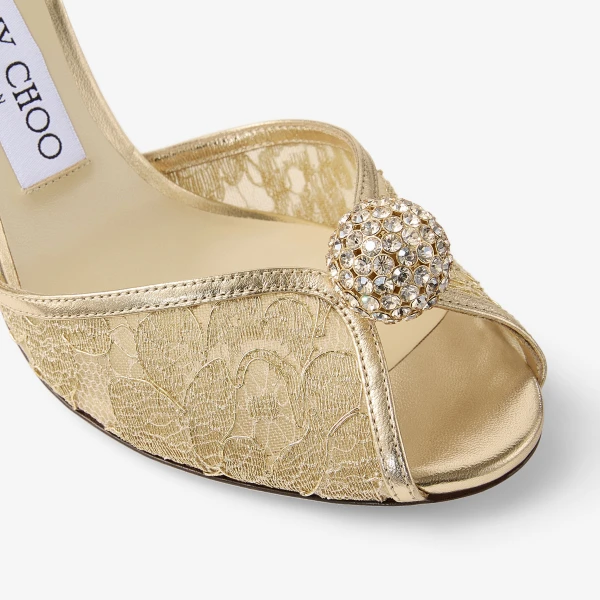 Gold and Crystal Honey Jimmy Choo Sacora 85 Sandals, view 3 | Sandals