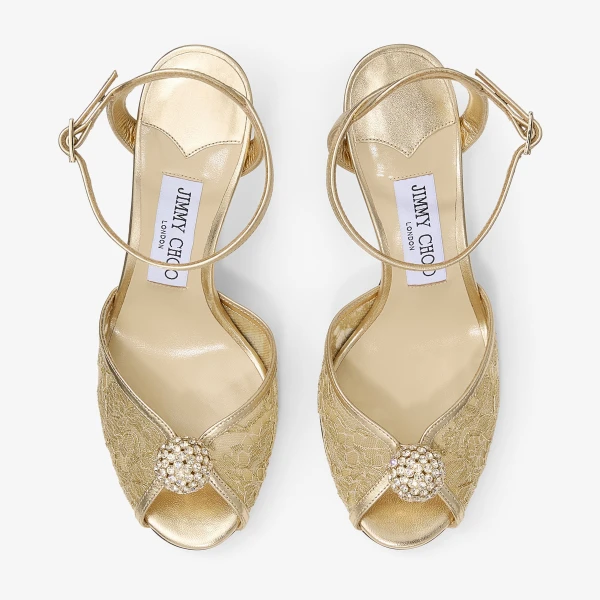 Gold and Crystal Honey Jimmy Choo Sacora 85 Sandals, view 4 | Sandals