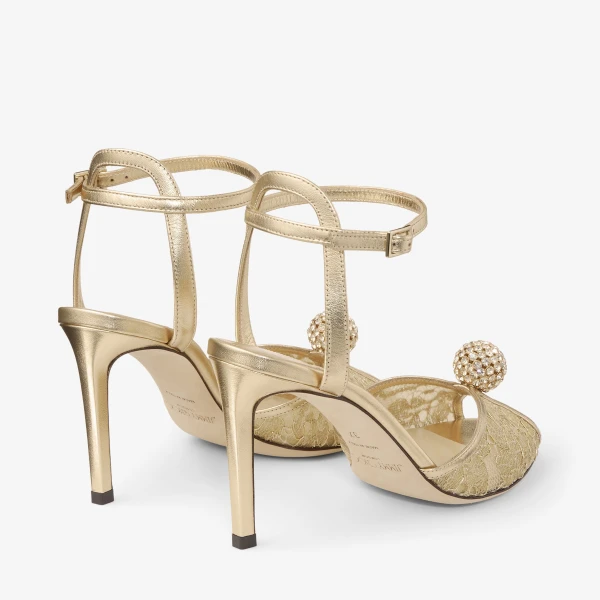 Gold and Crystal Honey Jimmy Choo Sacora 85 Sandals, view 5 | Sandals