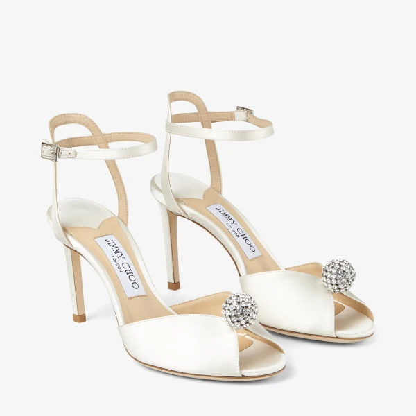 Ivory and Crystal Jimmy Choo Sacora 85 Sandals, view 2 | Sandals