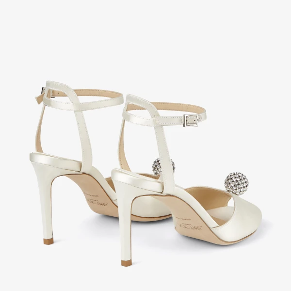 Ivory and Crystal Jimmy Choo Sacora 85 Sandals, view 4 | Sandals