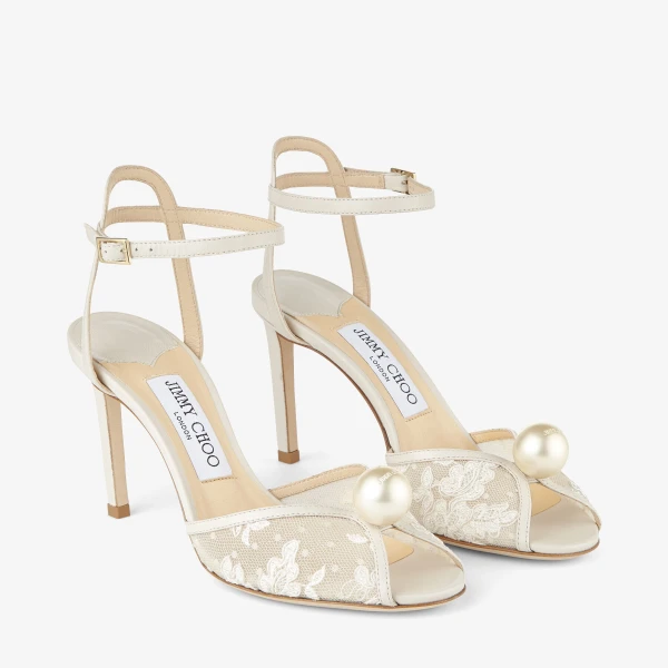 Ivory and White Jimmy Choo Sacora 85 Sandals, view 2 | Sandals