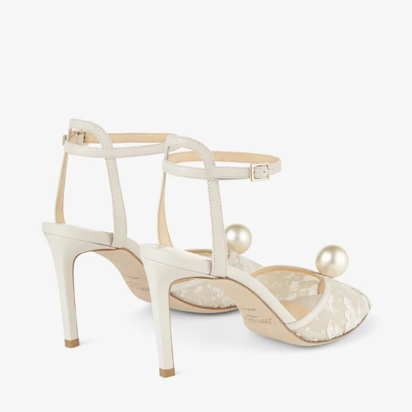 Ivory and White Jimmy Choo Sacora 85 Sandals, view 4 | Sandals