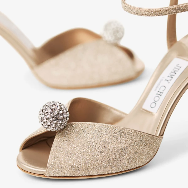 Light Soft Gold and Crystal Jimmy Choo Sacora 85 Sandals, view 4 | Sandals