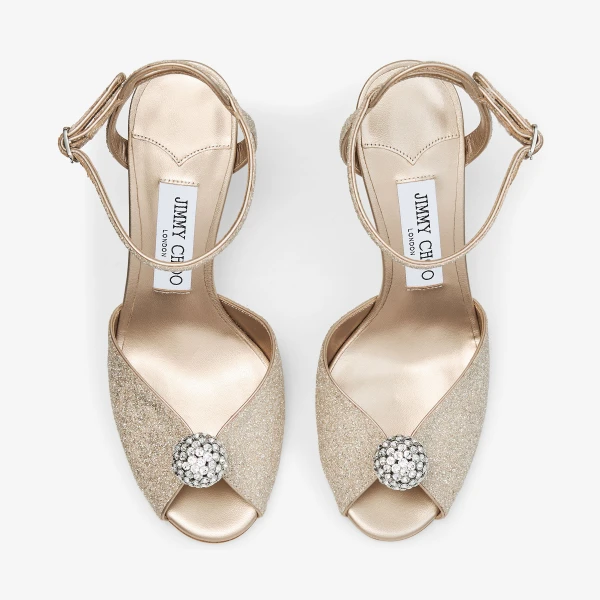 Light Soft Gold and Crystal Jimmy Choo Sacora 85 Sandals, view 5 | Sandals