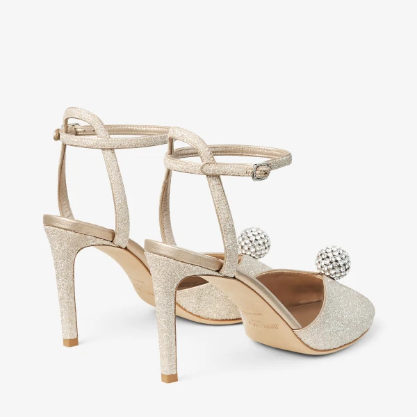 Light Soft Gold and Crystal Jimmy Choo Sacora 85 Sandals, view 6 | Sandals