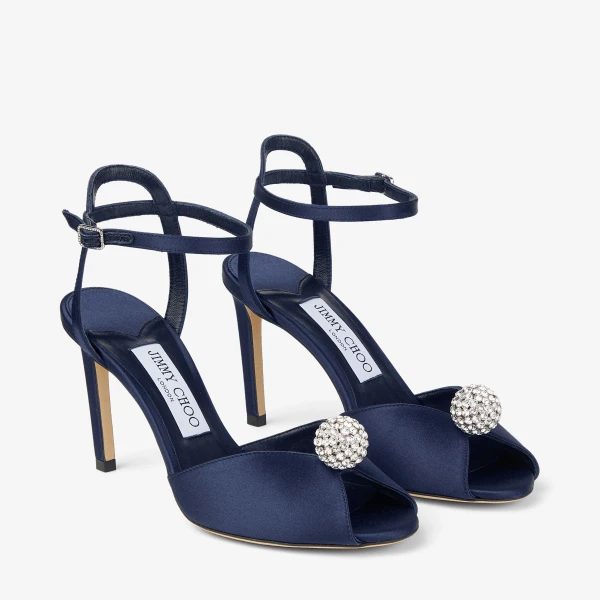 Marine and Crystal Jimmy Choo Sacora 85 Sandals, view 3 | Sandals