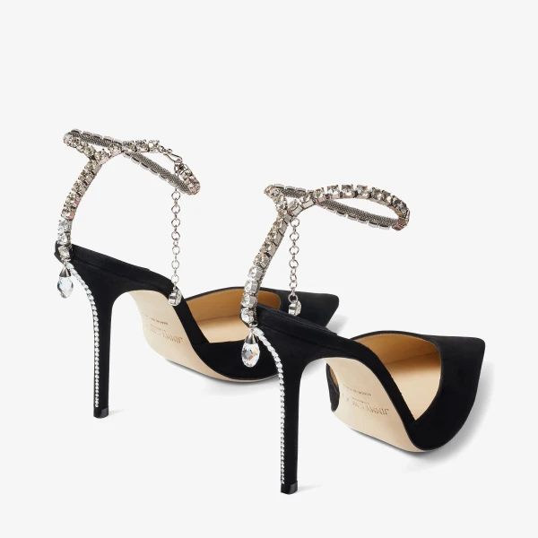 Black and Crystal Jimmy Choo Saeda 100 Pumps, view 4 | Heels