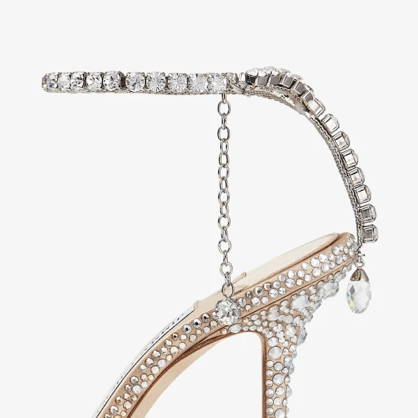 Gold and Crystal Jimmy Choo Saeda 100 Pumps, view 4 | Heels