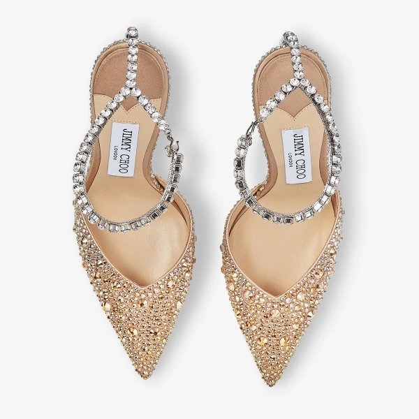 Gold and Crystal Jimmy Choo Saeda 100 Pumps, view 5 | Heels