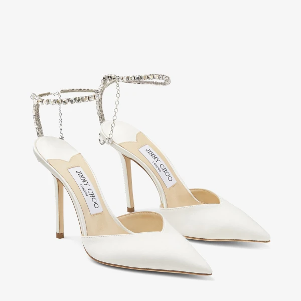 Ivory and Crystal Jimmy Choo Saeda 100 Pumps, view 2 | Heels
