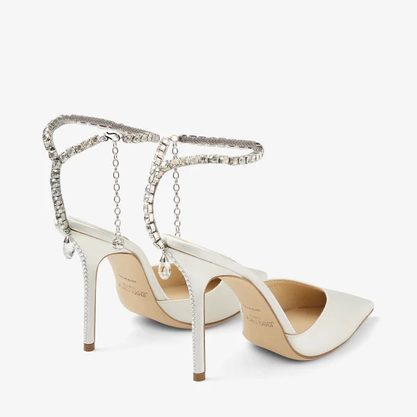 Ivory and Crystal Jimmy Choo Saeda 100 Pumps, view 3 | Heels