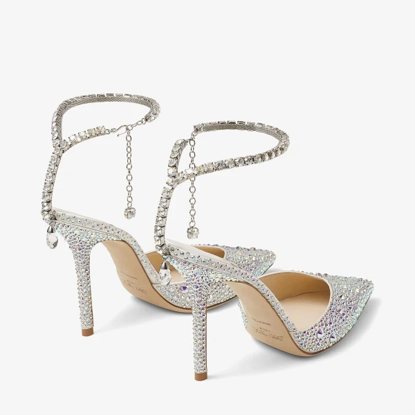 Ivory and Crystal Jimmy Choo Saeda 100 Pumps, view 4 | Heels
