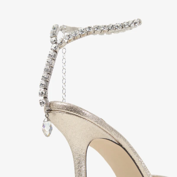 Platinum and Crystal Jimmy Choo Saeda 100 Pumps, view 4 | Heels