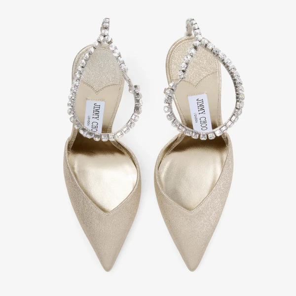 Platinum and Crystal Jimmy Choo Saeda 100 Pumps, view 5 | Heels
