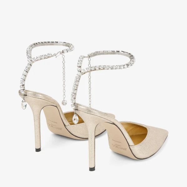 Platinum and Crystal Jimmy Choo Saeda 100 Pumps, view 6 | Heels
