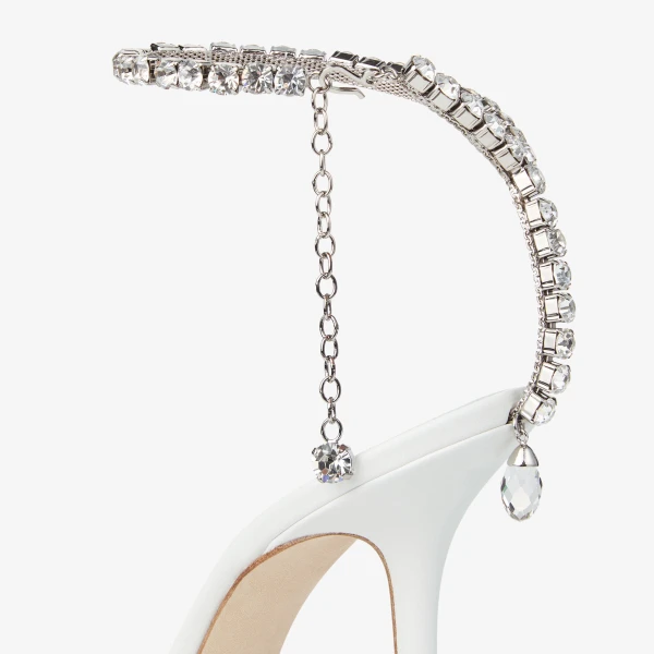 White and Crystal Jimmy Choo Saeda 100 Pumps, view 3 | Heels